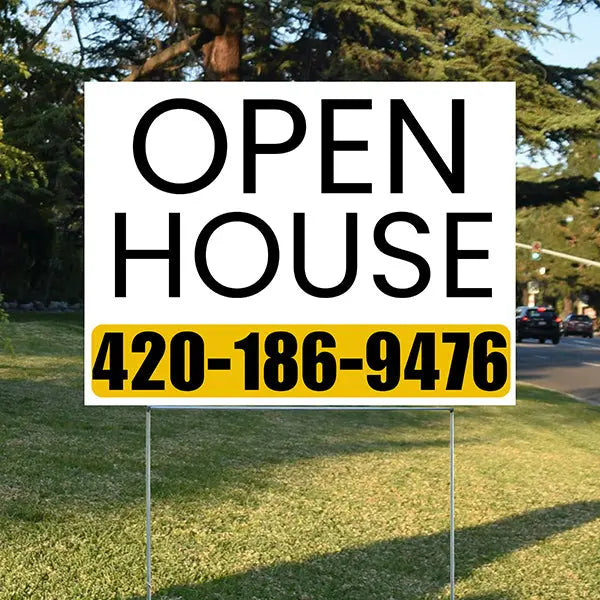 Real Estate - Open House - Simple White Mustard Gold House Design YardSigns.com