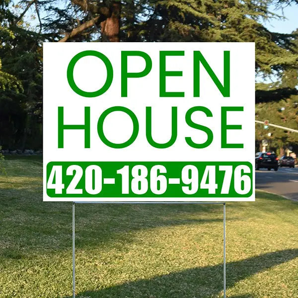 Real Estate - Open House - Plain White Green Design YardSigns.com