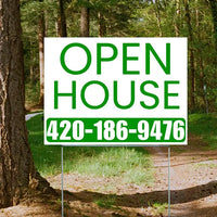 Real Estate - Open House - Simple White Green House Design YardSigns.com