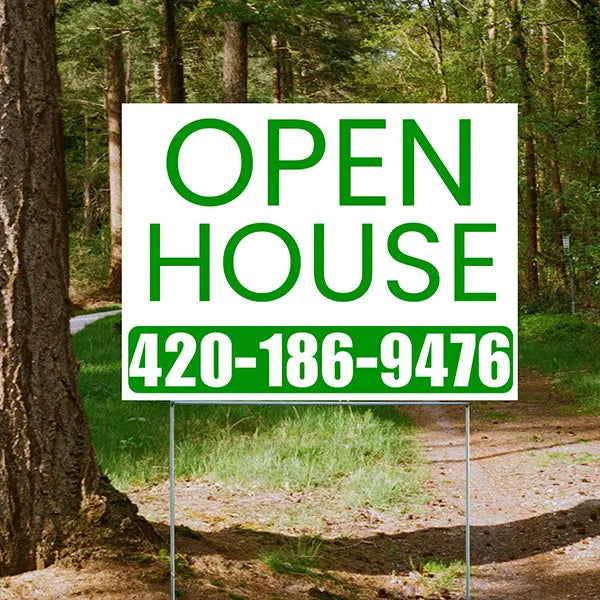 Real Estate - Open House - Plain White Green Design YardSigns.com