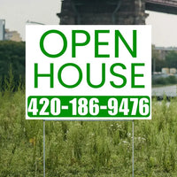 Real Estate - Open House - Simple White Green House Design YardSigns.com