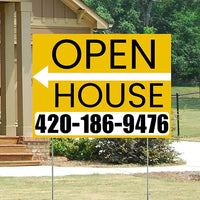 Real Estate - Open House - Plain Mustard Gold White - Left Arrow Design YardSigns.com