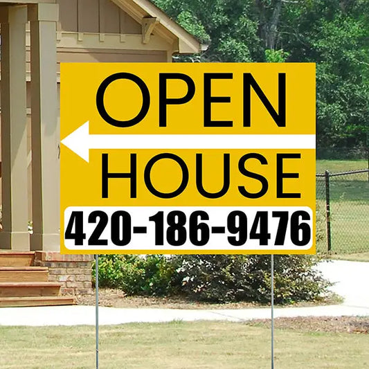 Real Estate - Open House - Plain Mustard Gold White - Left Arrow Design YardSigns.com