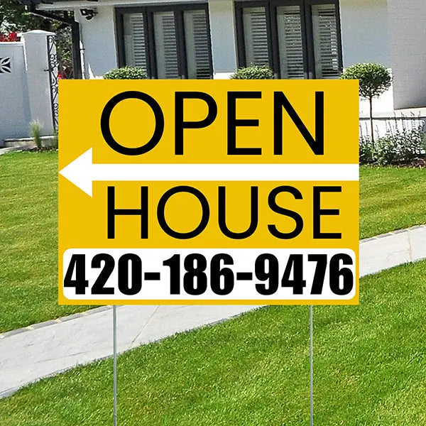 Real Estate - Open House - Plain Mustard Gold White - Left Arrow Design YardSigns.com