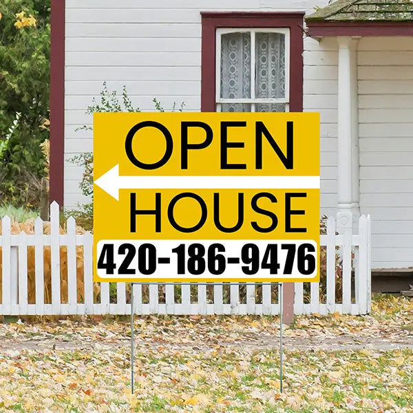 Real Estate - Open House - Plain Mustard Gold White - Left Arrow Design YardSigns.com