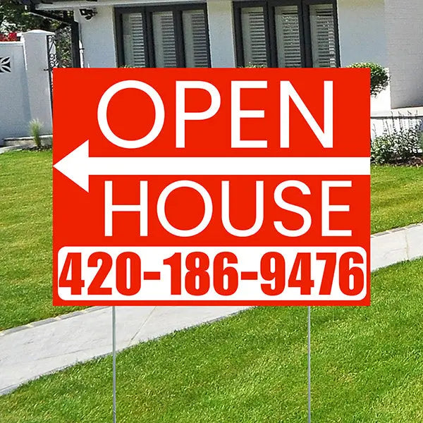 Real Estate - Open House - Plain Chili Red White - Left Arrow Design YardSigns.com