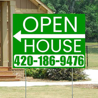 Real Estate - Open House - Plain Green White - Left Arrow Design YardSigns.com