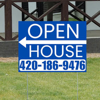 Real Estate - Open House - Plain Blue White - Left Arrow Design YardSigns.com