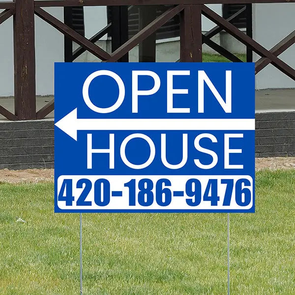 Real Estate - Open House - Plain Blue White - Left Arrow Design YardSigns.com