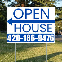 Real Estate - Open House - Plain White Blue - Left Arrow Design YardSigns.com