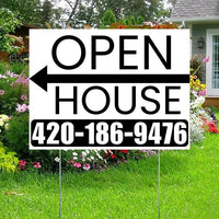 Real Estate - Open House - Plain White Black - Left Arrow Design YardSigns.com
