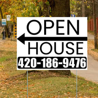Real Estate - Open House - Plain White Black - Left Arrow Design YardSigns.com