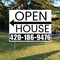 Real Estate - Open House - Plain White Black - Left Arrow Design YardSigns.com