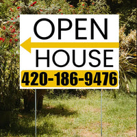 Real Estate - Open House - Plain White Mustard Gold - Left Arrow Design YardSigns.com