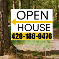 Real Estate - Open House - Plain White Mustard Gold - Left Arrow Design YardSigns.com