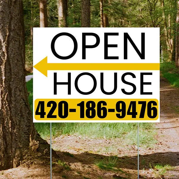 Real Estate - Open House - Plain White Mustard Gold - Left Arrow Design YardSigns.com
