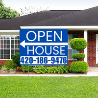 Real Estate - Open House - Plain Blue White - Left Arrow Design YardSigns.com