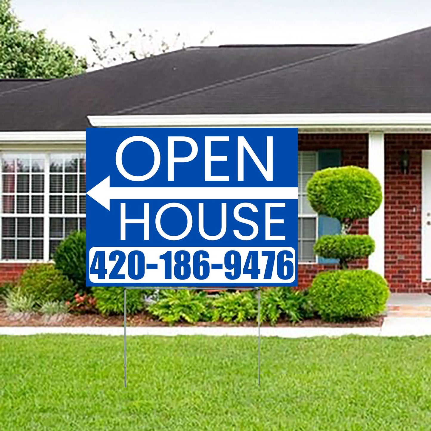 Real Estate - Open House - Plain Blue White - Left Arrow Design YardSigns.com