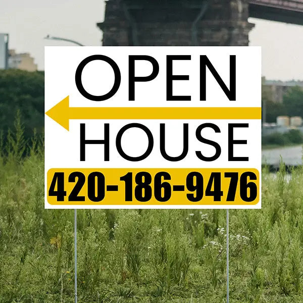 Real Estate - Open House - Plain White Mustard Gold - Left Arrow Design YardSigns.com
