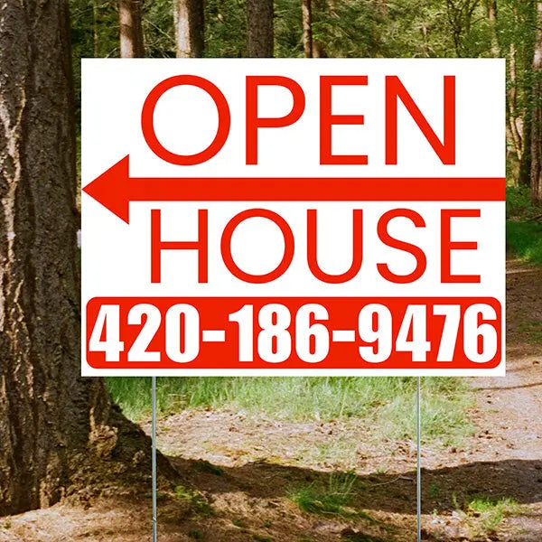 Real Estate - Open House - Plain White Chili Red - Left Arrow Design YardSigns.com