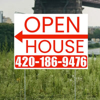 Real Estate - Open House - Plain White Chili Red - Left Arrow Design YardSigns.com