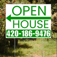 Real Estate - Open House - Plain White Green - Left Arrow Design YardSigns.com