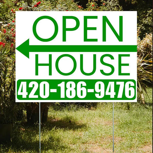 Real Estate - Open House - Plain White Green - Left Arrow Design YardSigns.com