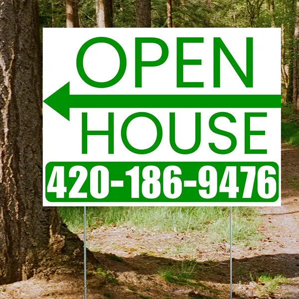 Real Estate - Open House - Plain White Green - Left Arrow Design YardSigns.com
