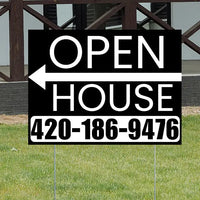 Real Estate - Open House - Plain Black White - Left Arrow Design YardSigns.com