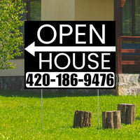 Real Estate - Open House - Plain Black White - Left Arrow Design YardSigns.com