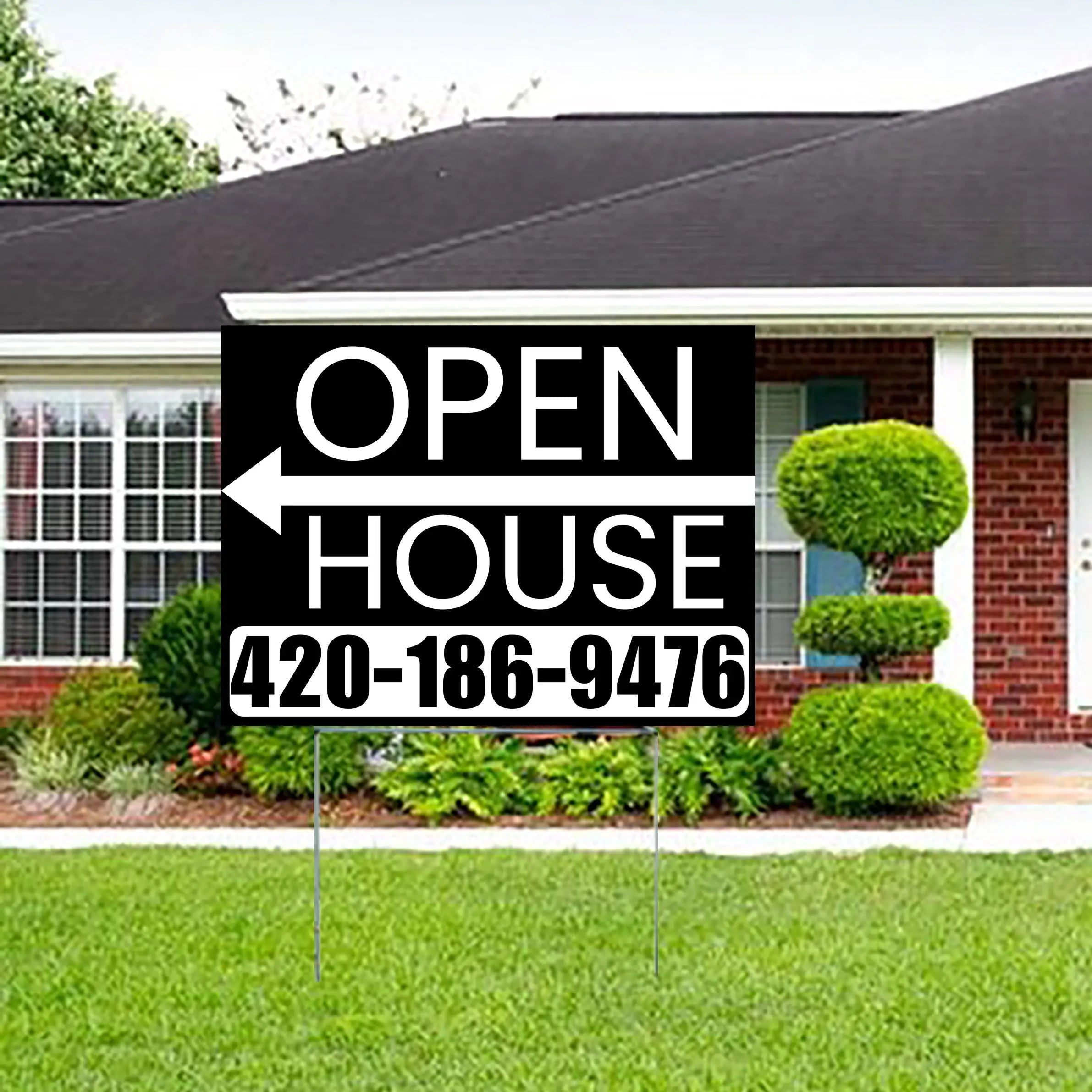 Real Estate - Open House - Plain Black White - Left Arrow Design YardSigns.com