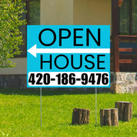Real Estate - Open House - Plain Aqua Blue White - Left Arrow Design YardSigns.com