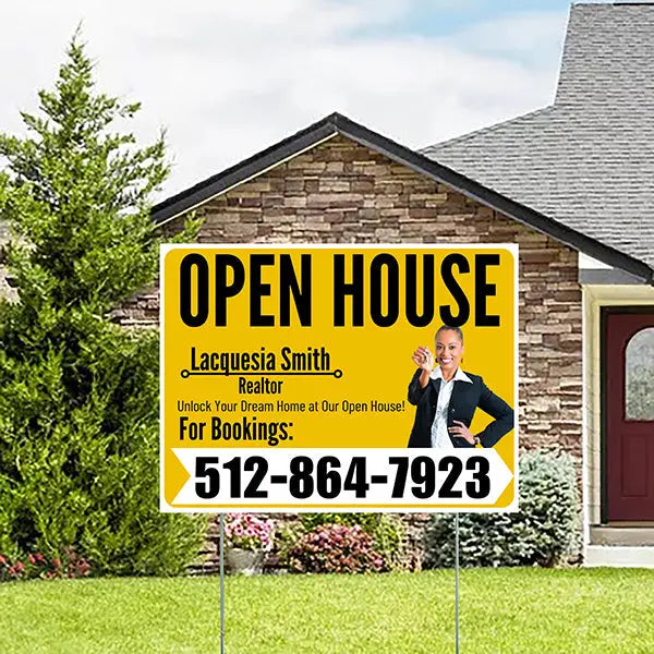 Real Estate - Open House - Plain Realtor Mustard Gold White Design YardSigns.com
