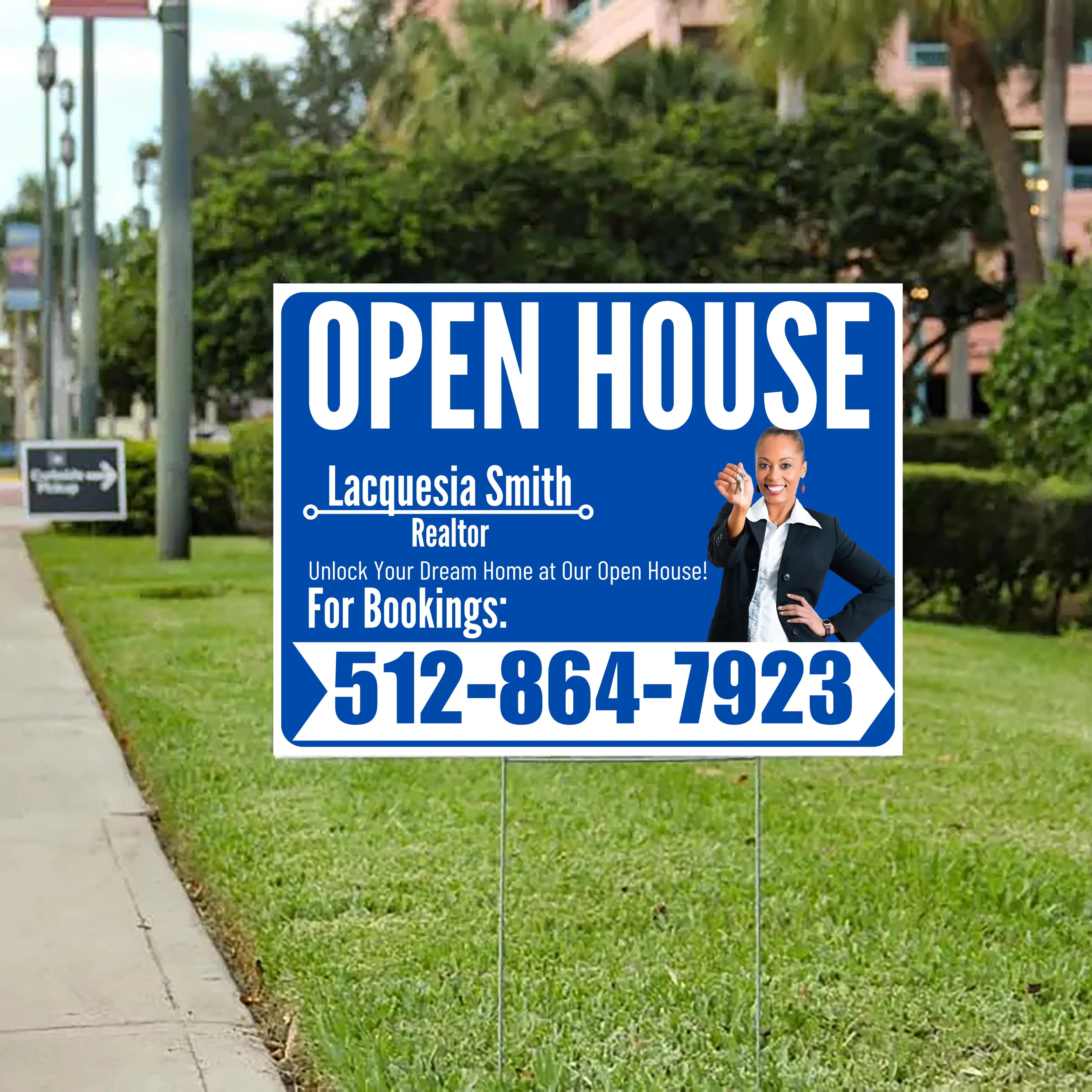 Real Estate - Open House - Plain Realtor Aqua Blue White Design YardSigns.com