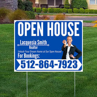 Real Estate - Open House - Plain Realtor Aqua Blue White Design YardSigns.com