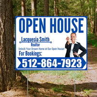 Real Estate - Open House - Plain Realtor White Blue Design YardSigns.com