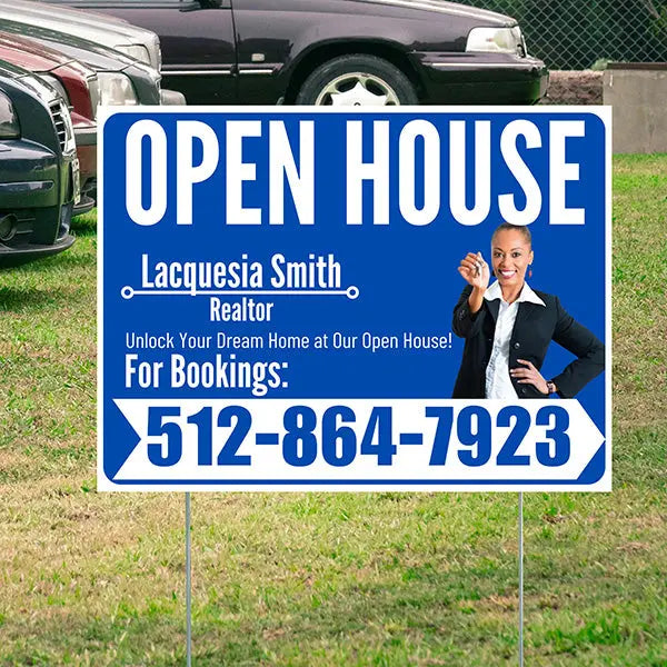 Real Estate - Open House - Plain Realtor Aqua Blue White Design YardSigns.com