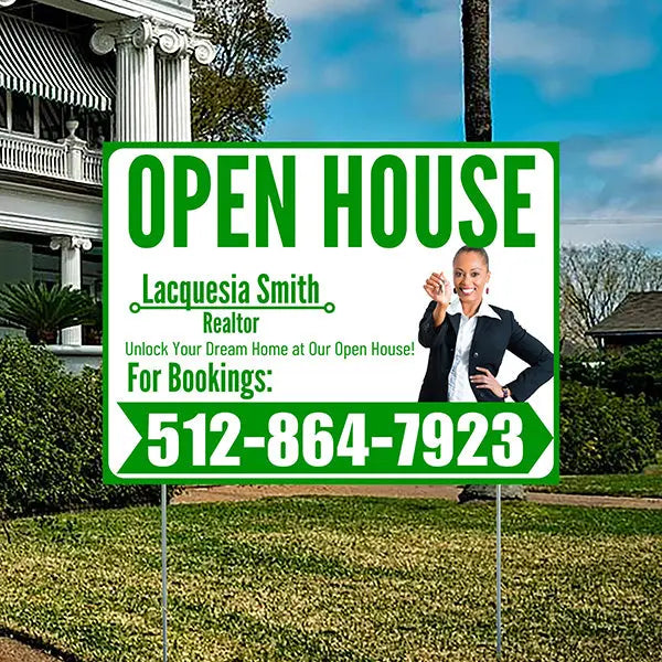 Real Estate - Open House - Plain Realtor White Green Design YardSigns.com