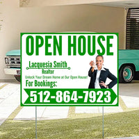 Real Estate - Open House - Plain Realtor White Green Design YardSigns.com