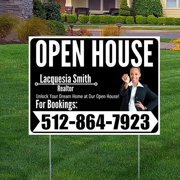 Real Estate - Open House - Plain Realtor Black White Design YardSigns.com