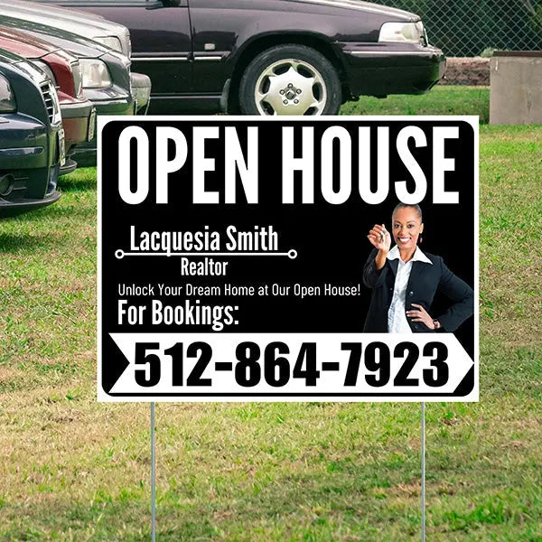Real Estate - Open House - Plain Realtor Black White Design YardSigns.com