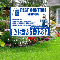 Pest Control Services - Fumigation, General Pest Control, Inspection and Assessment, Prevention and Maintenance Plans - Plain Blue White Design - YardSigns.com