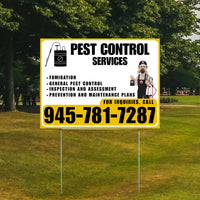 Pest Control Services - Fumigation, General Pest Control, Inspection and Assessment, Prevention and Maintenance Plans - Plain Mustard Gold White Design - YardSigns.com