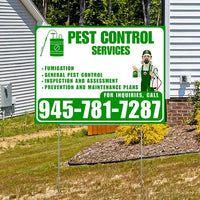Pest Control Services - Fumigation, General Pest Control, Inspection and Assessment, Prevention and Maintenance Plans - Plain Green White Design - YardSigns.com