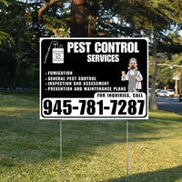 Pest Control Services - Fumigation, General Pest Control, Inspection and Assessment, Prevention and Maintenance Plans - Plain White Black Design - YardSigns.com