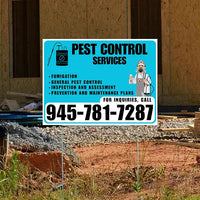 Pest Control Services - Fumigation, General Pest Control, Inspection and Assessment, Prevention and Maintenance Plans - Plain White Aqua Blue Design - YardSigns.com
