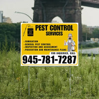 Pest Control Services - Fumigation, General Pest Control, Inspection and Assessment, Prevention and Maintenance Plans - Plain White Mustard Gold Design - YardSigns.com