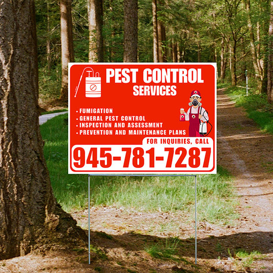 Pest Control Services - Fumigation, General Pest Control, Inspection and Assessment, Prevention and Maintenance Plans - Plain White Chili Red Design - YardSigns.com