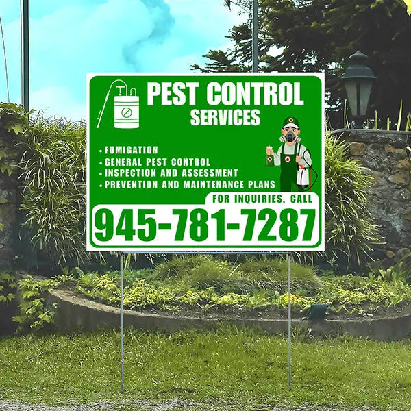 Pest Control Services - Fumigation, General Pest Control, Inspection and Assessment, Prevention and Maintenance Plans - Plain White Green Design - YardSigns.com