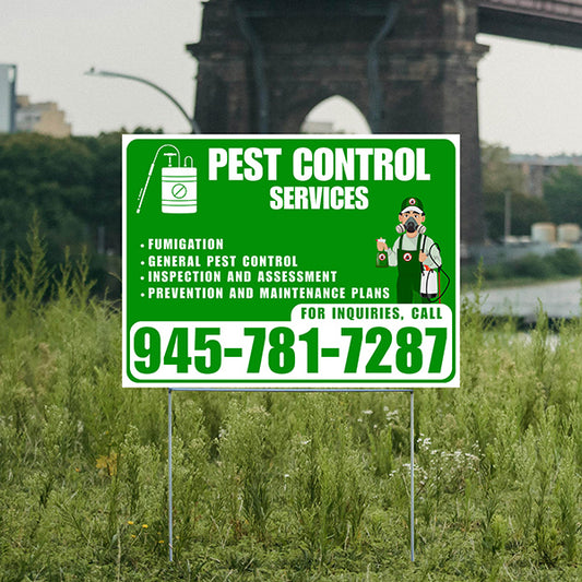 Pest Control Services - Fumigation, General Pest Control, Inspection and Assessment, Prevention and Maintenance Plans - Plain White Green Design - YardSigns.com